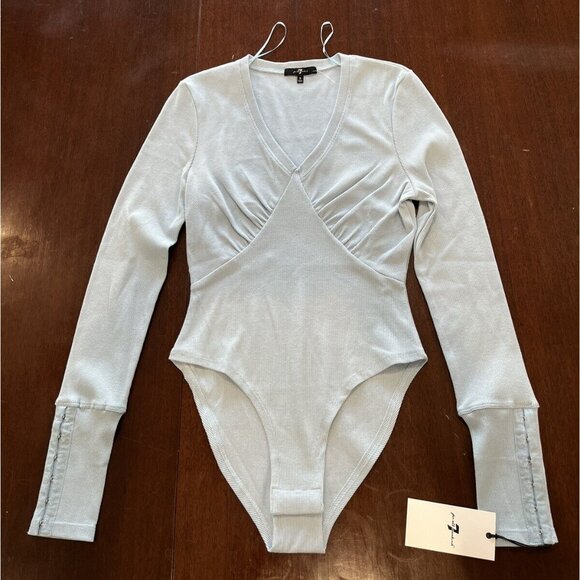 NWT 7 For All Mankind Baby Blue Long Sleeve Bodysuit Womens Size Small - Picture 1 of 9
